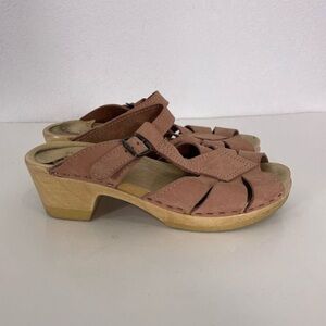 Sven Tan-Cream Leather Fisherman Wooden Clog Heels